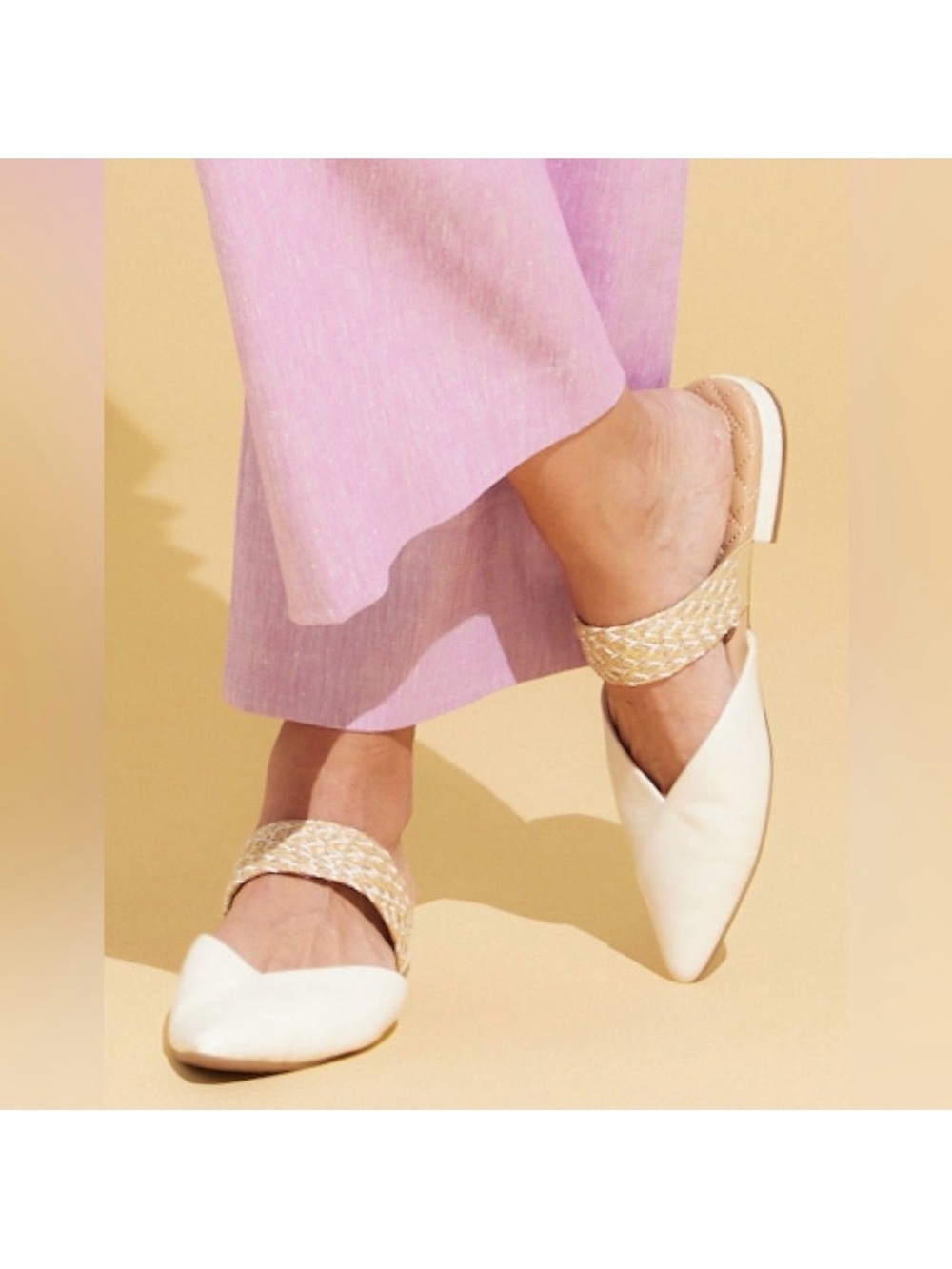 Birdies The Swan Pearl Cuff leather Mule Flat White Sz 9.5
